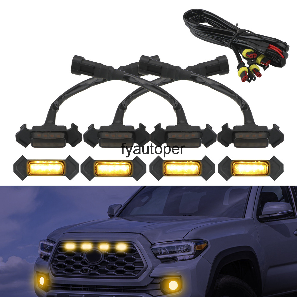 For 2016-2020 Toyota Tacoma Car Styling Accessories LED Grille Amber Lights 12V 4Pcs/Set Front Lighting Kit