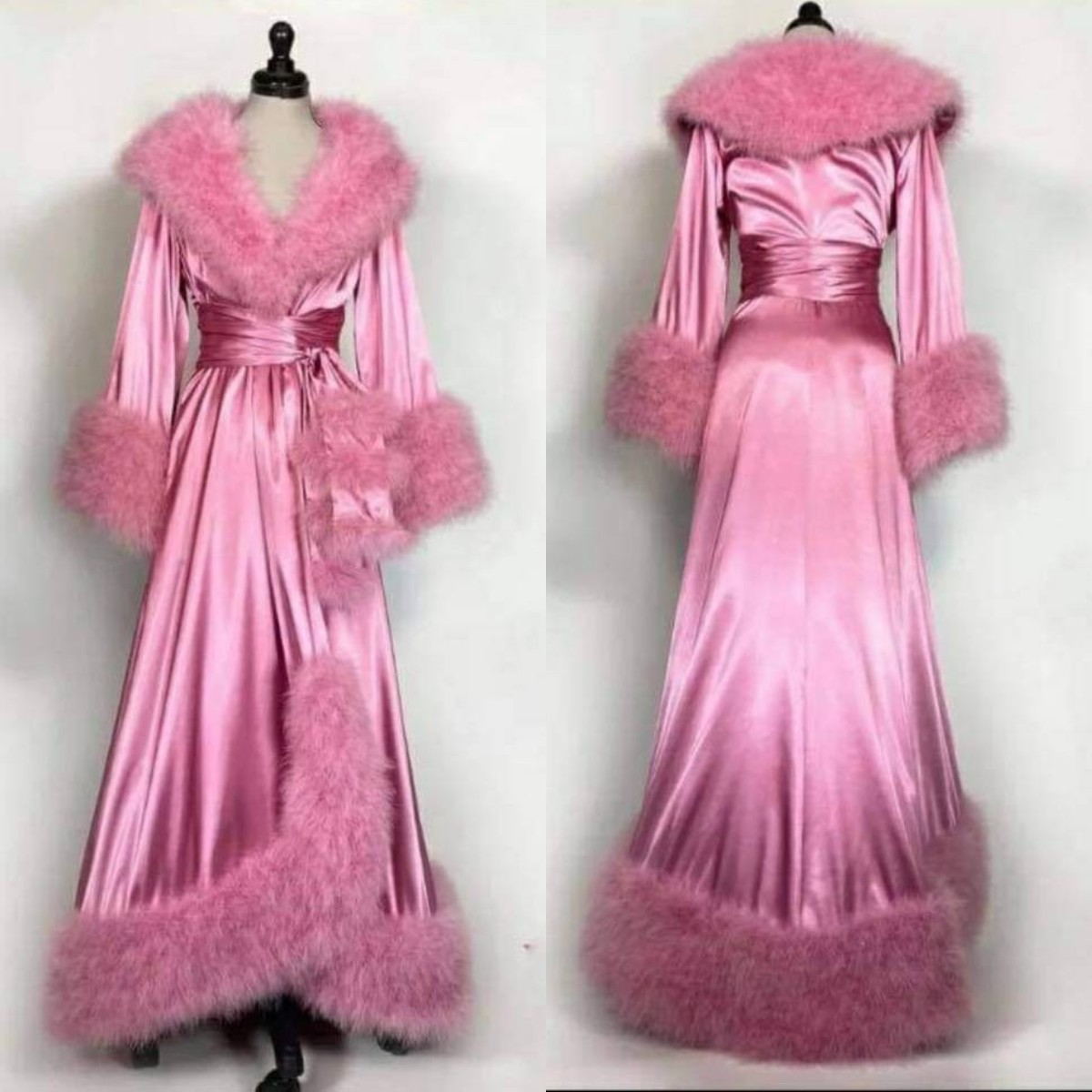 Pink Faux Fur Bathrobes for Pregant Women Photoshot Gowns Pajamas Party Nightgowns Wedding Bride Bridesmaid Dress Sleepwear Pyjamas Jackets