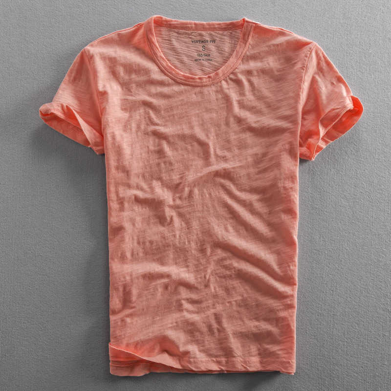 Short Sleeve T-shirts for Men Retro Fashion Summer Cotton Solid Color Tops Male Casual Simple Thin White Tee Clothing 210601