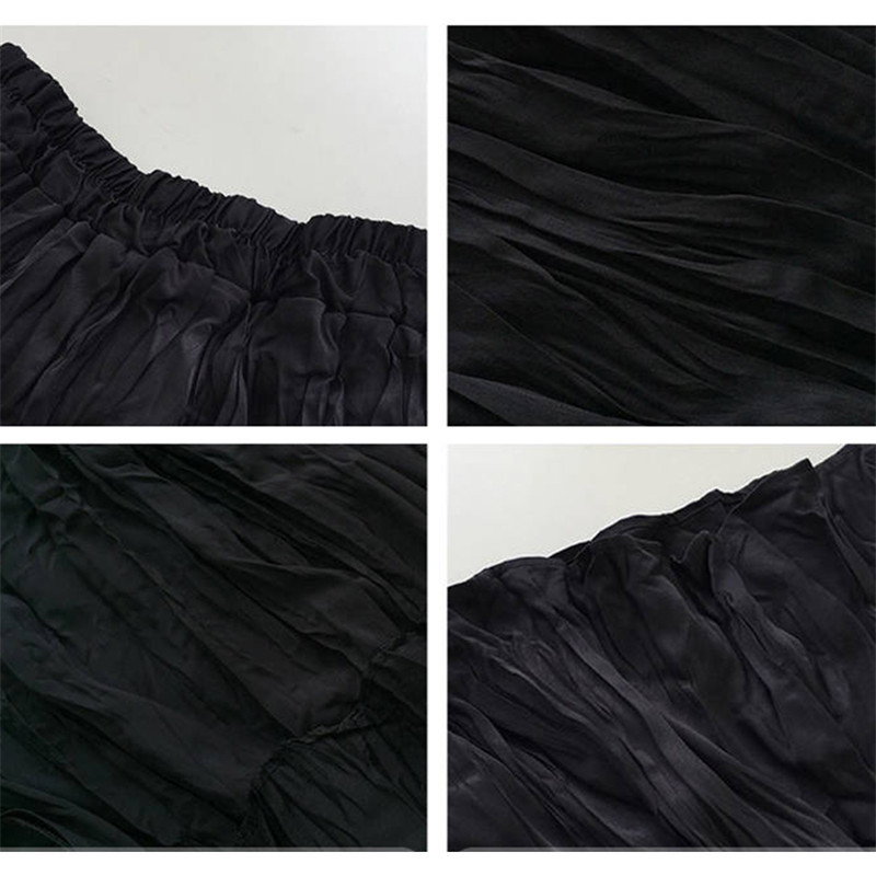 Summer Solid White Black gothic pleated skirts womens harajuku high waist long skirt plus size satin midi skirt streetwear 210306