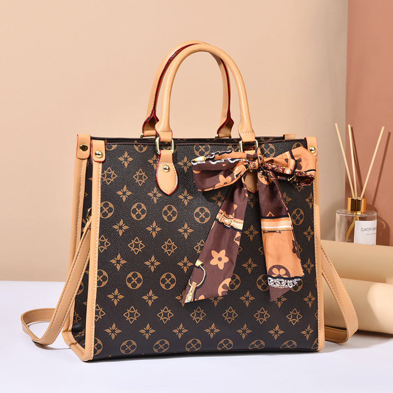 Wholesale factory ladies leather shoulder bags elegant atmosphere old color women handbag large capacity three-layer barrier bow ribbon fashion tote bag