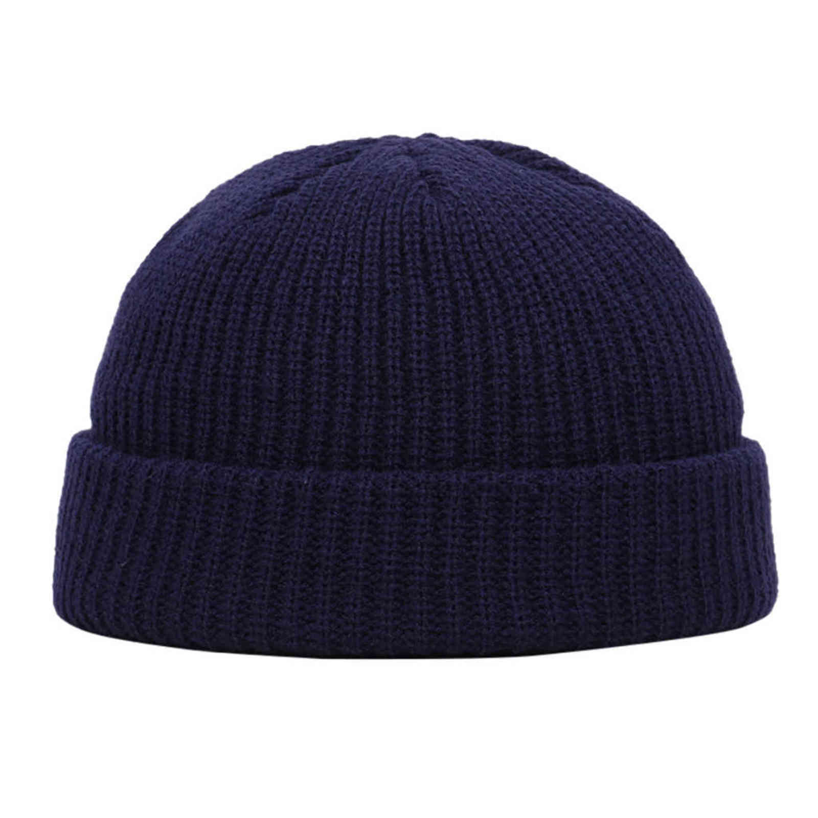Winter Knit Mens Hat Skullcap Men Beanie Hat Winter Short Brimless Baggy Melon Cap Docker Fisherman Knitted Hat Women Z1212 Y21111
