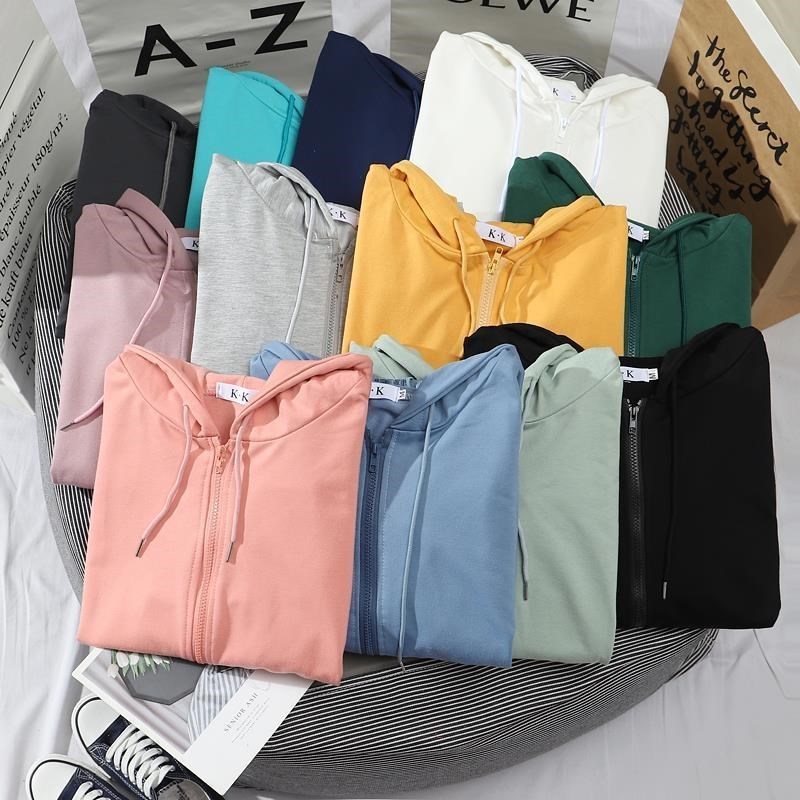 Zip Up Hoodies Women Long Sleeve Basic Sweatshirts 201102