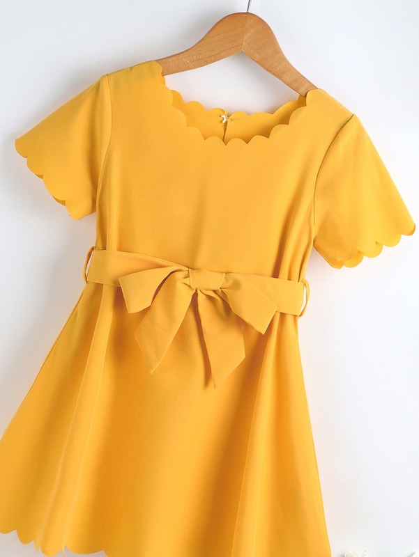 Toddler Girls Scallop Trim Belted Dress SHE