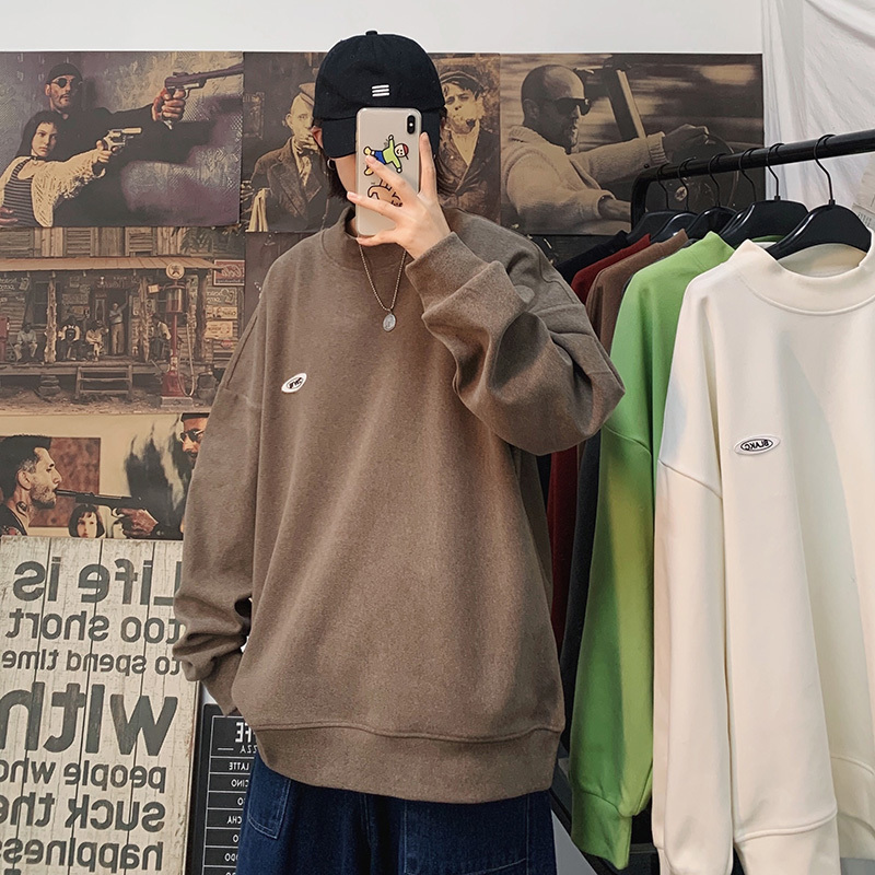 SingleRoad Mens Crewneck Sweatshirt Men Solid Oversized Hip Hop Harajuku Japanese Streetwear Sweatshirts Green Hoodie Men 201127