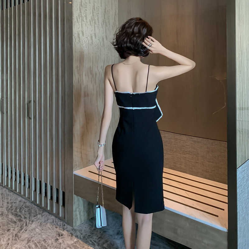 Woman Spring Sexy Bodycon Dress Bodice Bow Slim Spaguetti Strap Club Ladies Elegant Dresses Vestdios Robes 210608