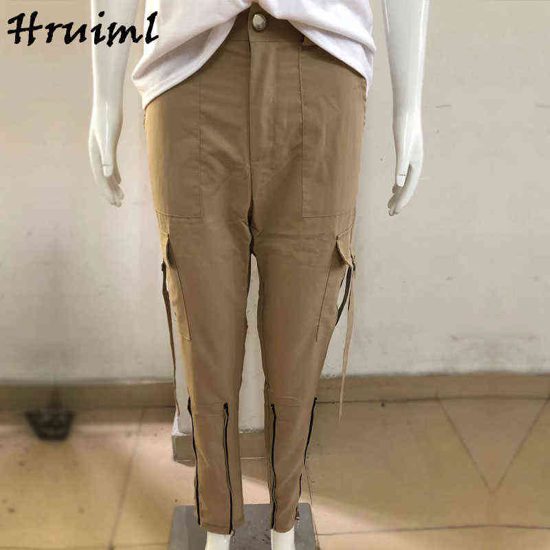Women Pants Slim Pocket Solid Color Streetwear Female Fashion Casual Plus Size S-5XL Zipper Tie Feet Trousers 211115
