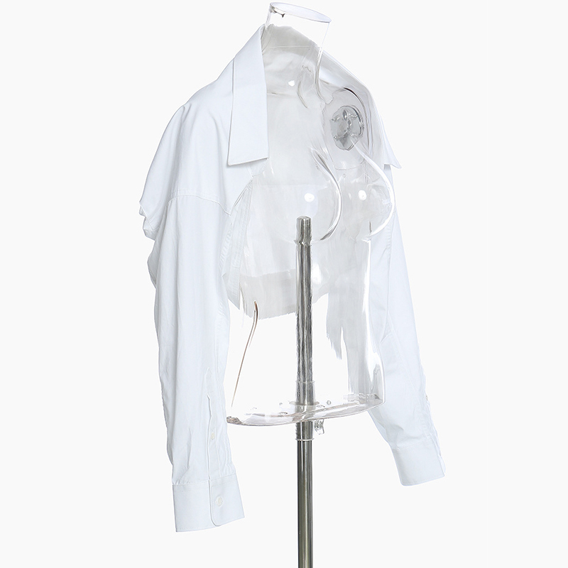 TWOTWINSTYLE Casual White Women Shirt Lapel Long Sleeve Minimalist Irregular Short Blouse Female Summer Fashion New Style 210225