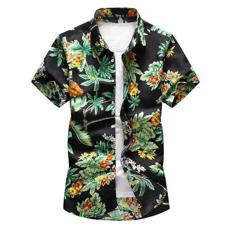 45KG-120KG Summer Fashion Men's Standard-Fit Short Sleeve Shirt Tropical Coconut Tree Printed Hawaiian Shirts 5XL 6XL 7XL 210528