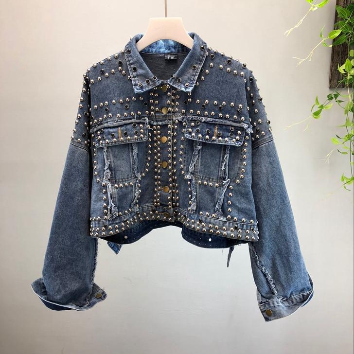 Women' Jackets Autumn Fashion Handmade Rivet Beaded Jeans Coats Girls Lady Basic High Quality Short Denim Jacket Coat Women, Blue
Women' Jackets Autumn Fashion Handmade Rivet Beaded Jeans Coats Girls Lady Basic High Quality Short Denim Jacket Coat Women, Blue
