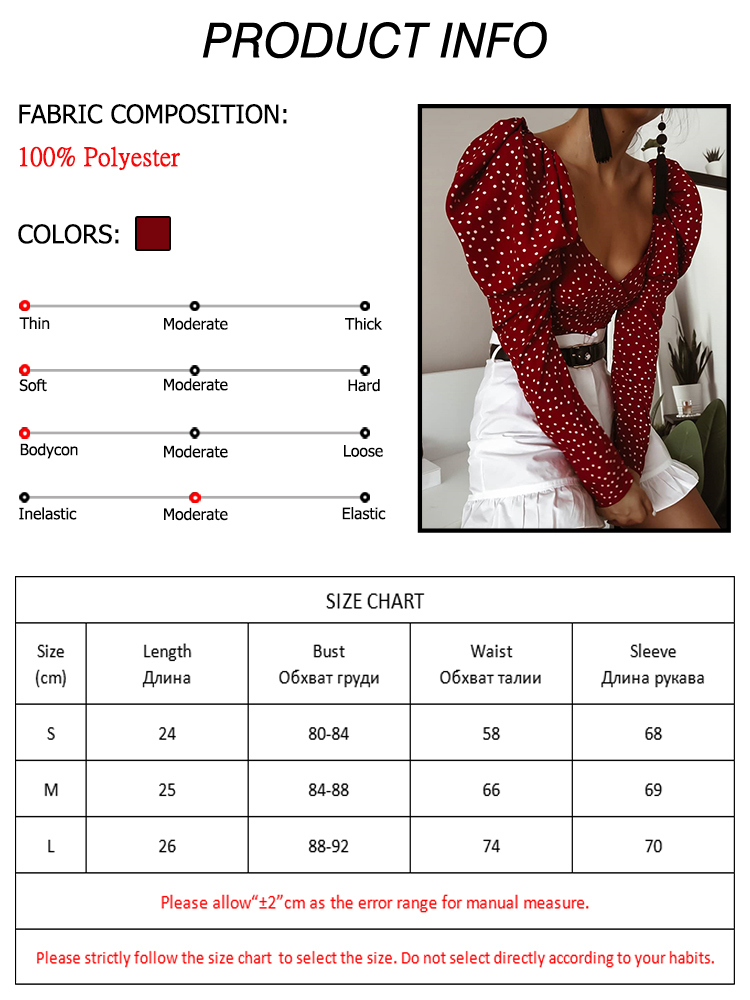 OOTN Vintage Polka Dot Women Puff Long Sleeve Wrap Top Elegant Lace Up Red Crop Top Blouse Sexy Backless Chic Female Shirts 220407