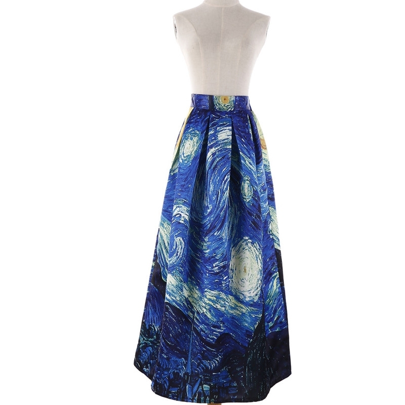 Women Maxi Skirts Van Gogh Starry Sky Oil Painting 3D Digital Print High Waist Rockabilly Tutu Retro Puff SP003 210619