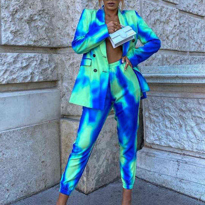Spring Fall Streetwear Women's Set Long Sleeve Blazer Pants Suit Office Lady Tracksuit Two Piece Fitness Outfits 211105