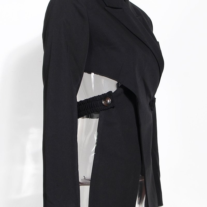 EAM Women Black Cross Bandage Short Blazer New Lapel Long Sleeve Loose Fit Jacket Fashion Spring Autumn 1T126 201106