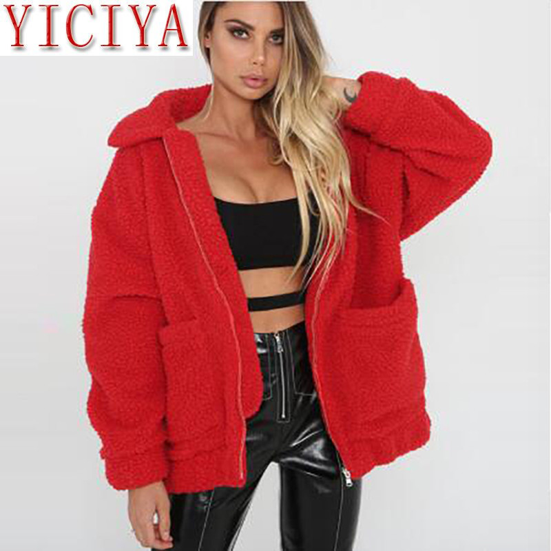 Plus Size Supplier Red Oversize Teddy Plush Thick Warm Winter Coat New Female Casual Coat Fleece Jacket Women Faux Fur Coat 201019