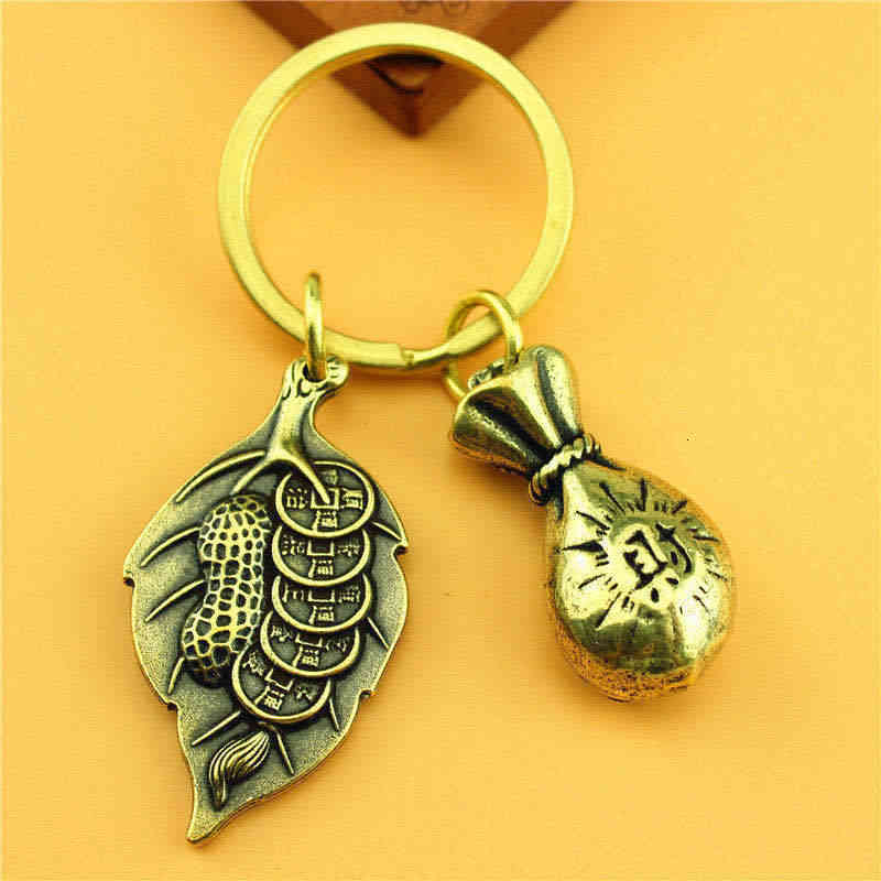Key Rings Pure Brass Chain Creative Personality Zhaocai Chinese Style Auto Pendant Accessories