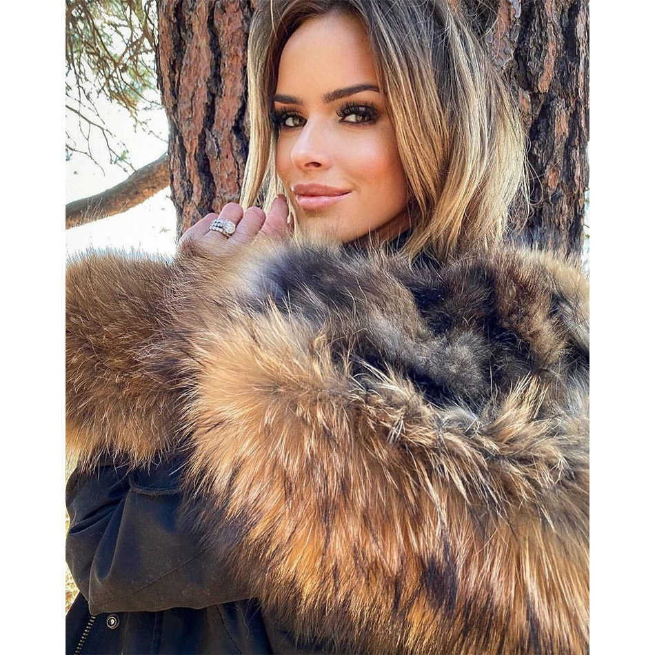 Maomaokong Winter Jacket Women Long Parka Real Fur Coat Natural Raccoon Collar Hood Thick Warm Streetwear Parkas 210906
