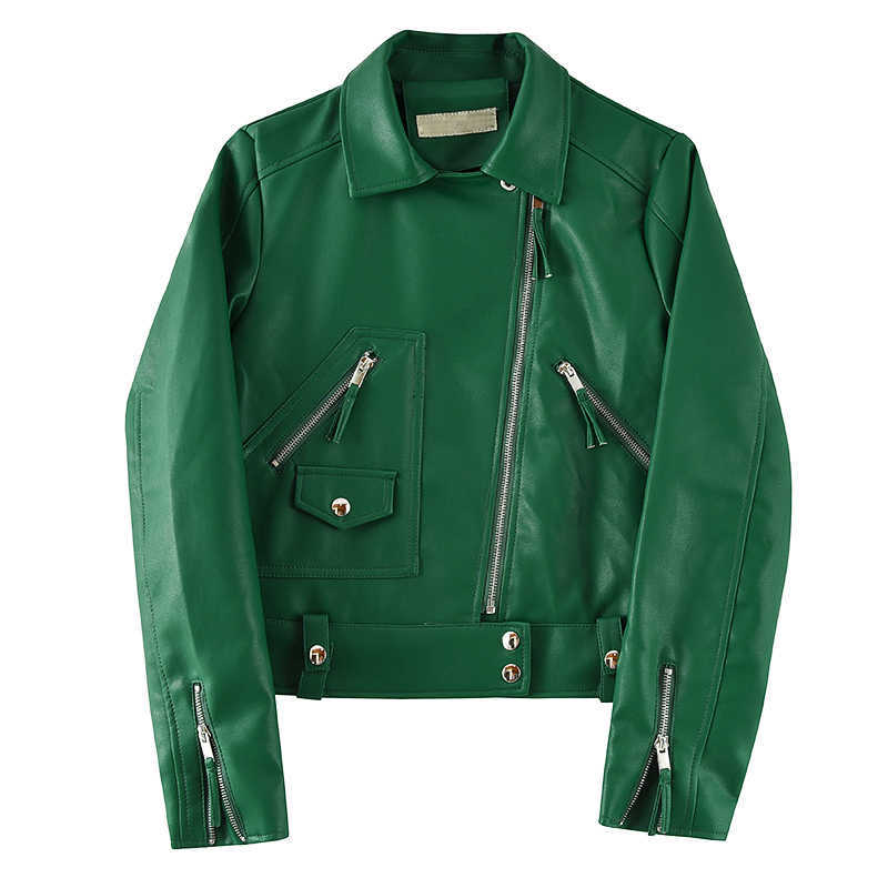 LY VAREY LIN Autumn Women Casual Faux Leather Jackets Turn Down Collar Zippers Rivet Biker Coats Slim Black Streetwear 210526