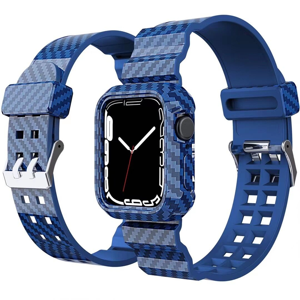 Conjoined Straps Commercial Carbon Fiber Texture Stripe Wristband Sport Band Protective Bracelet Bands for Apple Watch 7 iWatch 41mm 45mm free shippin