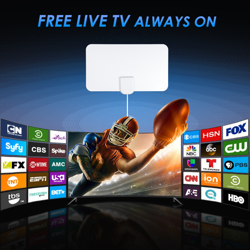 4K Flat Indoor TV Antenna HD 120X210mm Digital Home Aerial HDTV Antena 50 Miles High Booster Signal Capture for television Universal