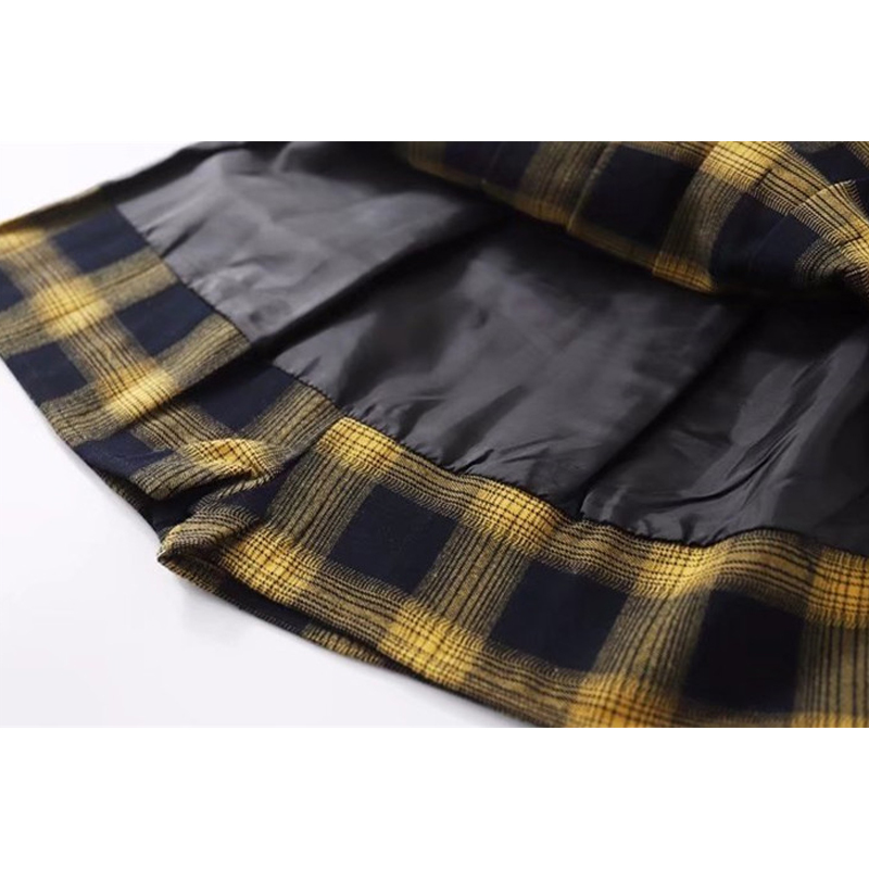 Paris Girl Spring Summer Harajuku Women Fashion Skirts Cute Yellow Black Red Lattice Pleated Skirt Punk Style High Waist Female 210306
