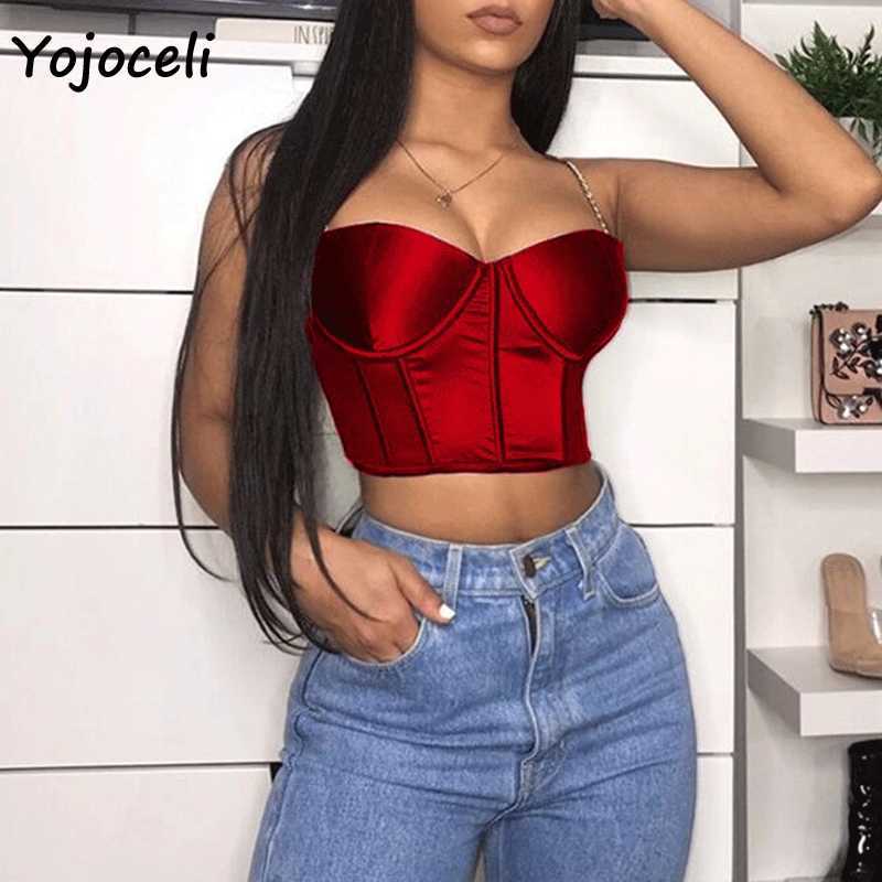 Yojoceli sexy party club chian camis top satin padded cropped all match vest 210609