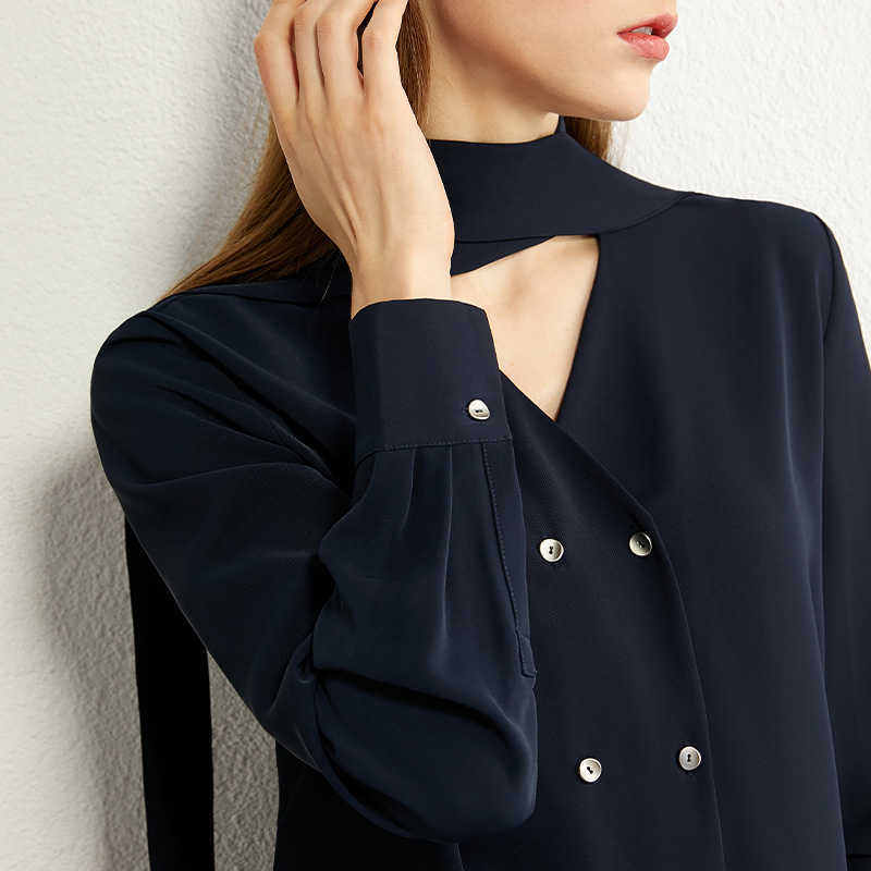 Minimalism Autumn Olstyle Set Fashion Bow Neck Full Sleeve Loose Women Shirt High Waist Pleated Female Skirt 12040337 210527