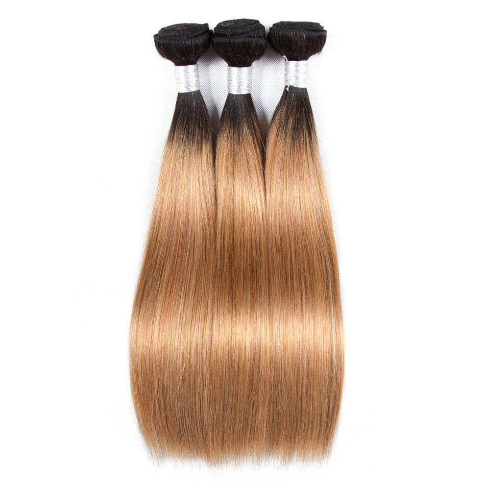 Free shipping Peruvian Straight Human Hair Weaves Ombre 2 Tones 1B/27 Color Double Wefts 100g/pc Can Be Dyed Bleached