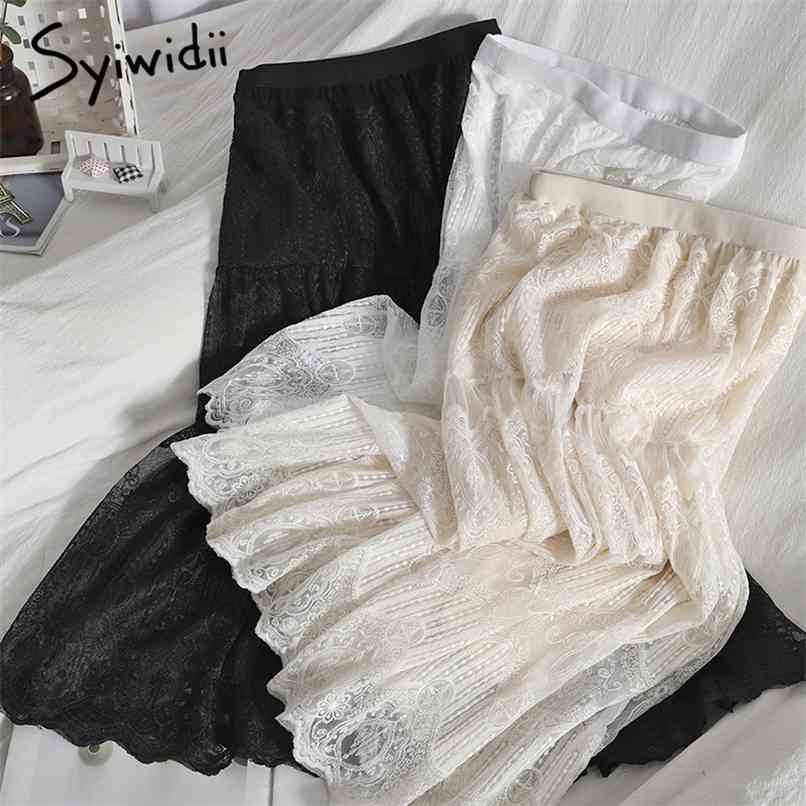 Elastic High Waist Midi Skirts Women Lace Spliced A-Line White Black Korean Clothes Summer Fashion Office Lady 210607
Elastic High Waist Midi Skirts Women Lace Spliced A-Line White Black Korean Clothes Summer Fashion Office Lady 210607