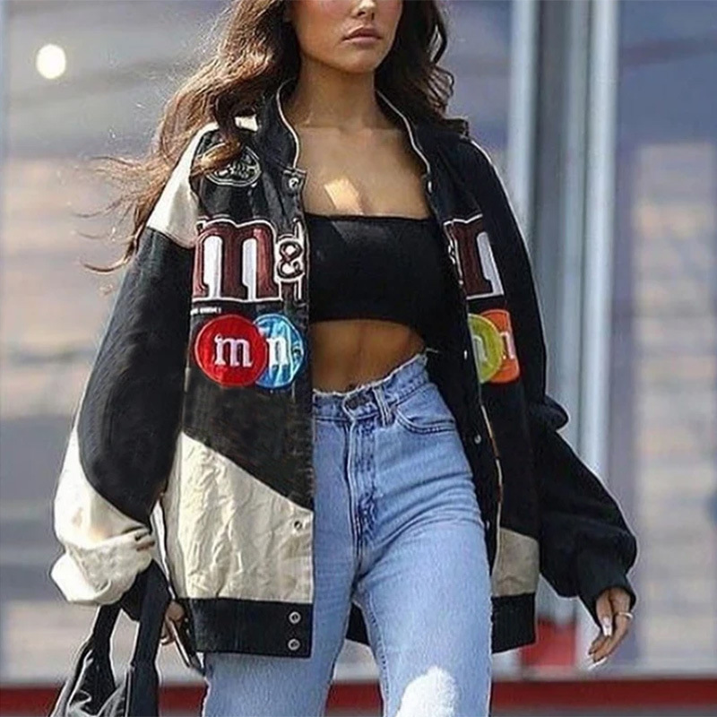 2021 Spring Autumn Women Harajuku Patchwork M Letter Print Bomber Jackets Casual Female long Sleeve Zipper Baseball Jacket Coat WGWT37006, Black;brown
2021 Spring Autumn Women Harajuku Patchwork M Letter Print Bomber Jackets Casual Female long Sleeve Zipper Baseball Jacket Coat WGWT37006, Black;brown
