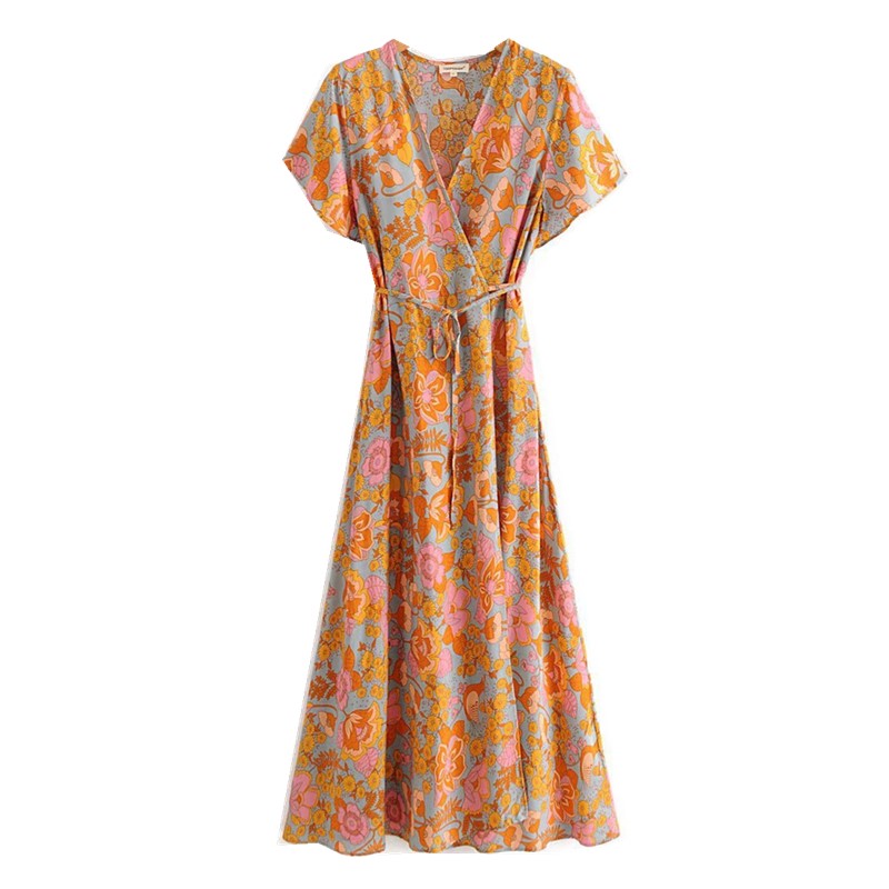 2021 Women Vintage V neck Camellia Short Sleeve Orange Floral Print Wrap Dress Retro Lacing up Waist Maxi Long BOHO Dresses, Red
2021 Women Vintage V neck Camellia Short Sleeve Orange Floral Print Wrap Dress Retro Lacing up Waist Maxi Long BOHO Dresses, Red