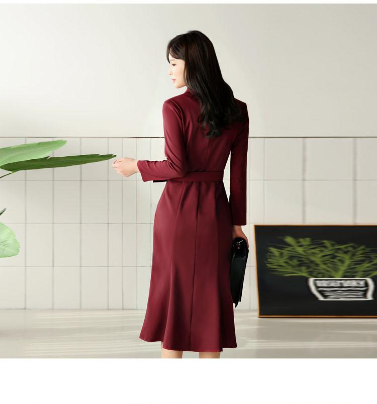 Casual Dresses Office Ladies V-neck Double Breasted Blazer Trumpet Dress Belted Women Business Slim Mermaid