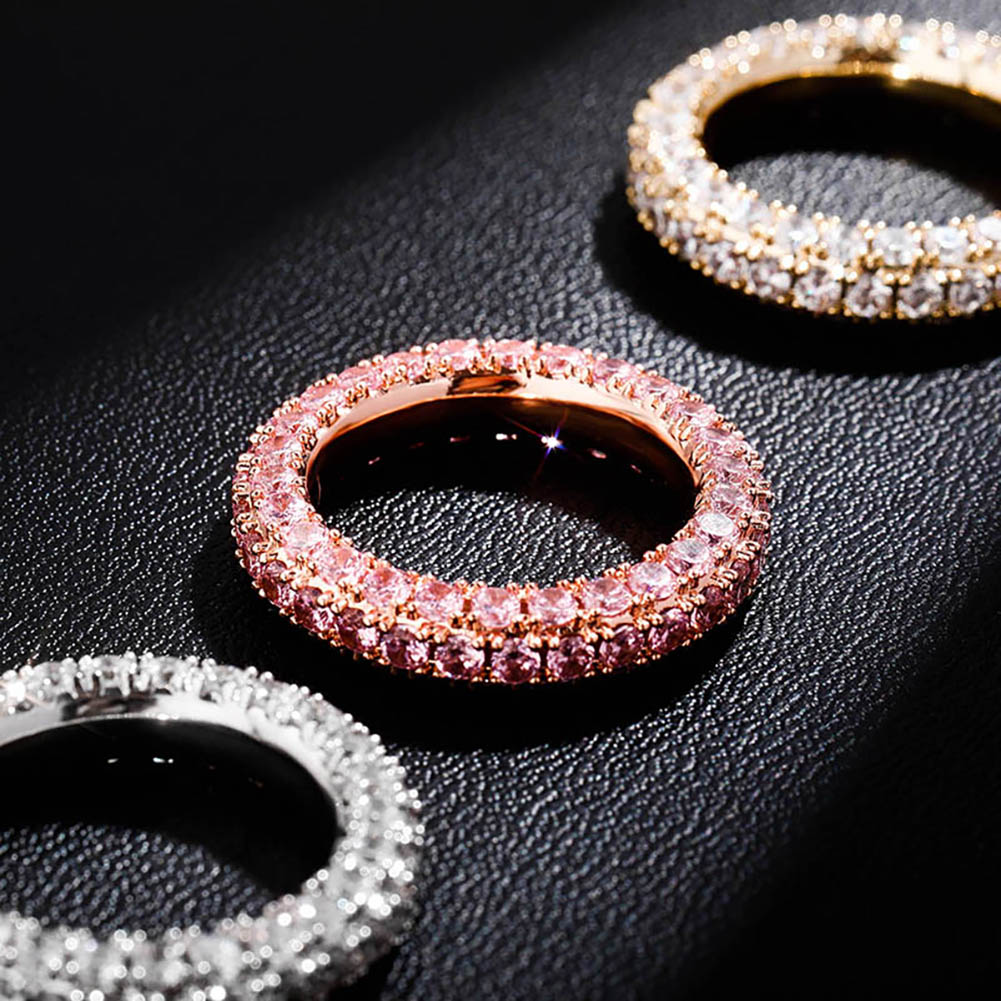 New In Charm 3 Row CZ Eternity Gold Ring With Side Stone Bling Iced Full Micro Pave Cubic Zirconia Hip Hop Punk Rock Rapper Wolf Tide Jewelry Gifts Fo