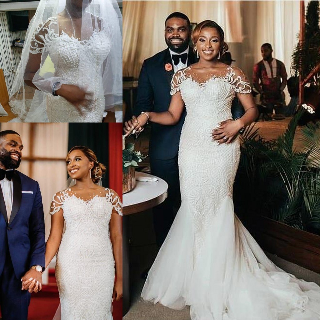 Plus Size Mermaid Wedding Dresses with Short Sleeve 2021 Lace Applique Garden Royal African Trumpet Bridal Reception Gown