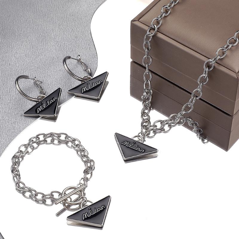Earrings & Necklace Black Triangle Letter Necklaces For Women Hip Hop Personality Chains Clavicle Choker Jewelry Set Gothic Cubana Name, Silver
Earrings & Necklace Black Triangle Letter Necklaces For Women Hip Hop Personality Chains Clavicle Choker Jewelry Set Gothic Cubana Name, Silver