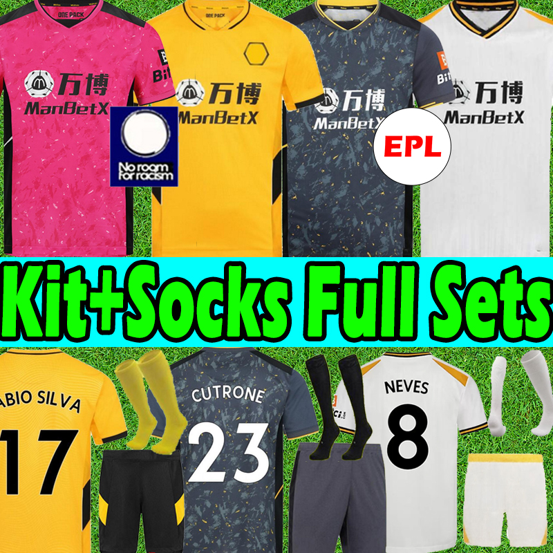 21/22 Wolves soccer jerseys Wanderers SEMEDO NEVES RAUL ADAMA FÁBIO SILVA PODENCE J.OTTO 2021 2022 men kids kit+socks full sets jersey uniforms football shirt, 21 22 away patch