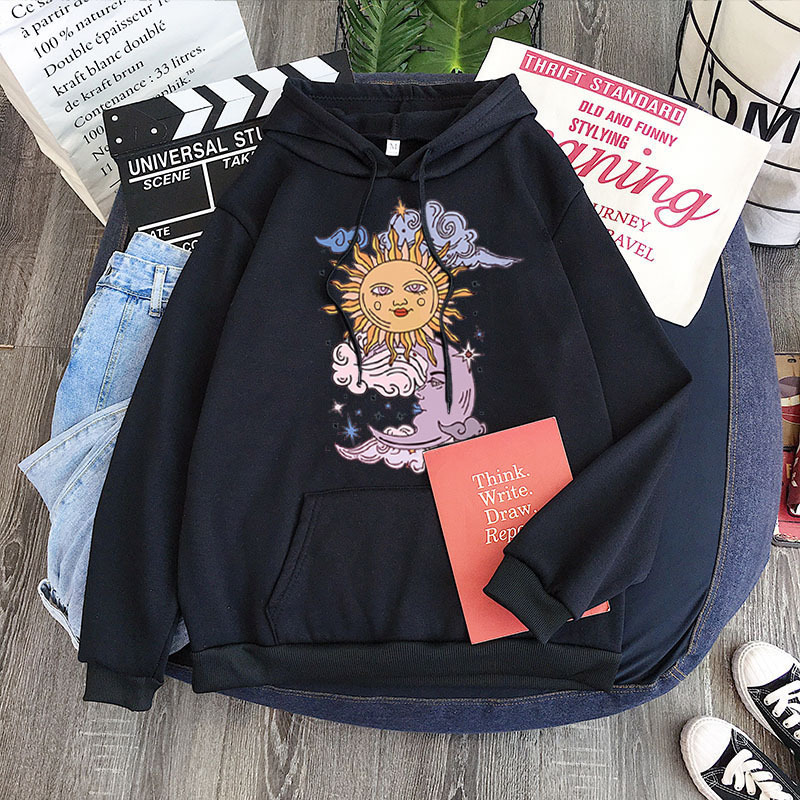 Sun and Moon Harajuku Hoodie Winter Clothes Women Oversized Sweatshirt Women Gothic Loose Streetweaer Hoodie Korean Tops 201216