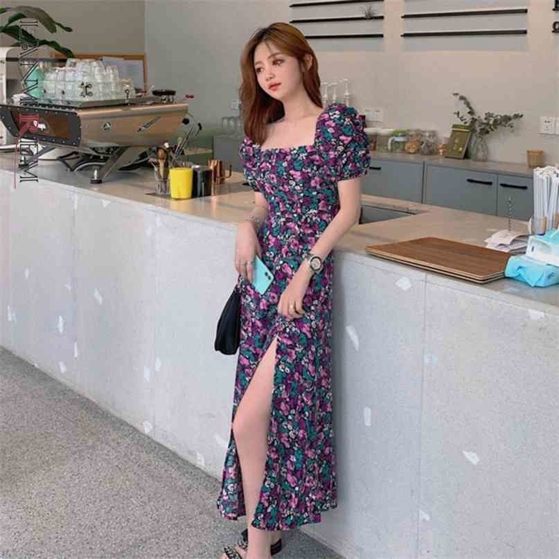 Women Dress Bubble Sleeve Square Neck Purple Floral Printing Temperament Loose Fit Fashion Summer 2H608 210526
Women Dress Bubble Sleeve Square Neck Purple Floral Printing Temperament Loose Fit Fashion Summer 2H608 210526