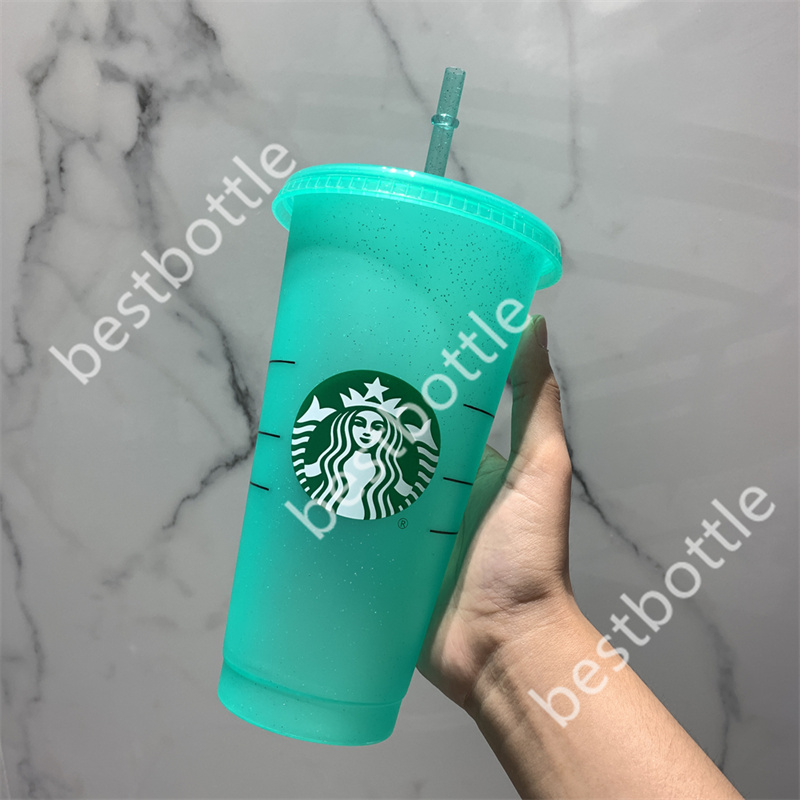 Starbucks Mermaid Goddess 24oz/710ml Tumblers Cold Change Straw Dream Portable Reusable Environmental Plastic Glitter Cups от DHgate WW