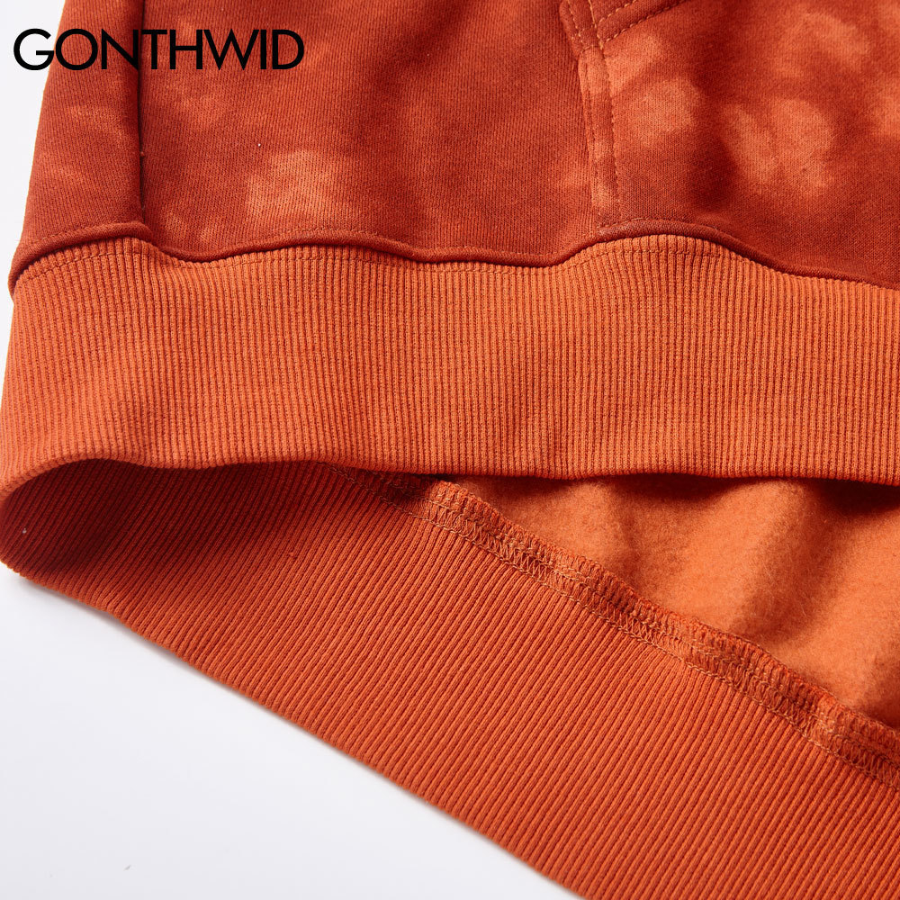 GONTHWID Chinese Characters Persimmon Print Fleece Tie Dye Hooded Sweatshirts Pullover Hoodies Streetwear Mens Hip Hop Tops 201113