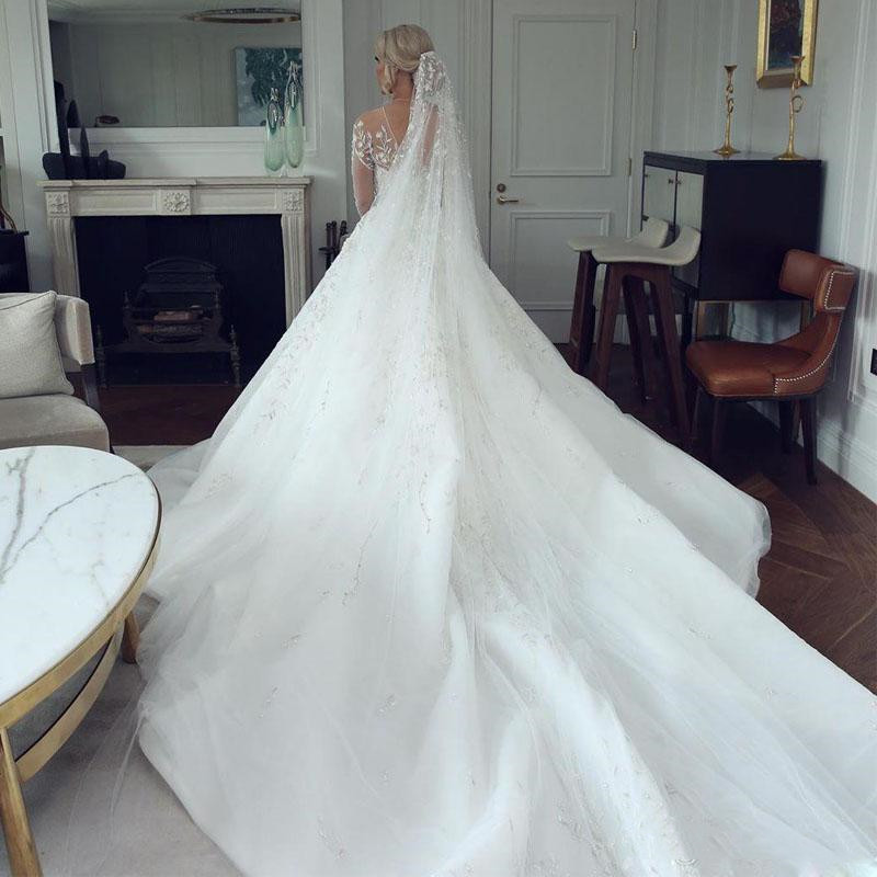 Bohemian Mermaid Wedding Dresses with Detachable Train Lace Floral Illusion Long Sleeve Country Bridal Dress Robe Robe De Mariee