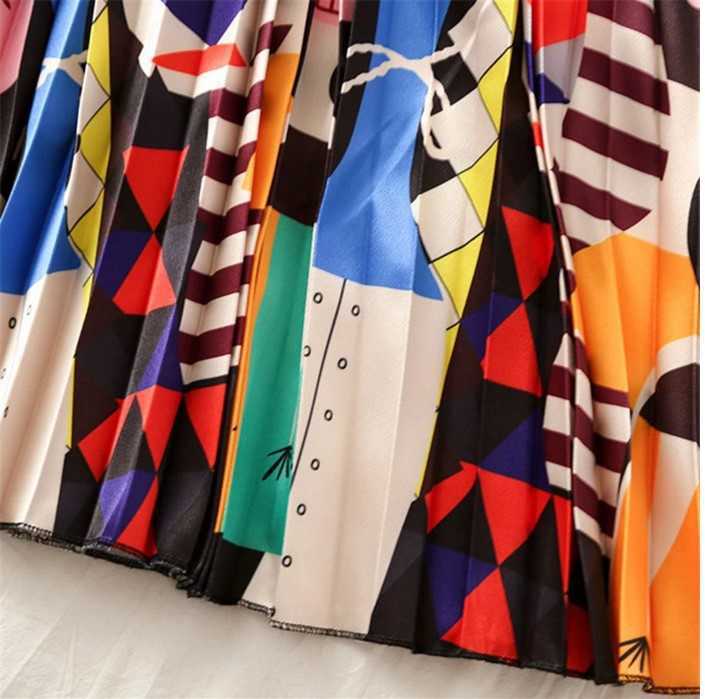 EU Style Woman Printed Midi Skirts Fashion Female Casual Pleated Summer for 210619