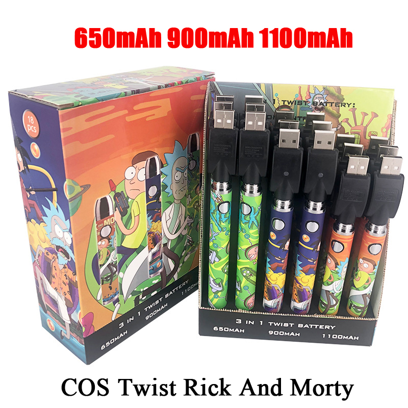 Authentic COS Twist Rick And Morty Bottom Adjustable Battery 3.3-4.2v Voltage 10w 650mAh 900mAh 1100mAh 3 In 1 With Gift Box Fit For Ego 510
Authentic COS Twist Rick And Morty Bottom Adjustable Battery 3.3-4.2v Voltage 10w 650mAh 900mAh 1100mAh 3 In 1 With Gift Box Fit For Ego 510