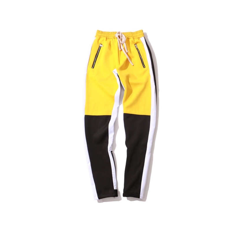 Elastic Waist Patchwork Slim Fit Men's Track Pants Full Length Fashion High Street Pants Men Orange 210603