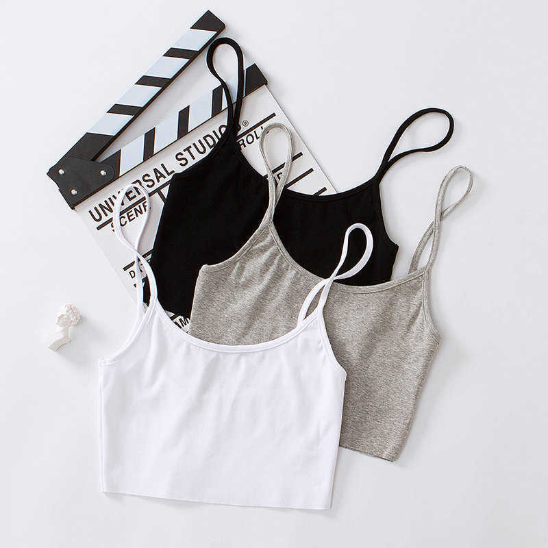 Women Skinny Strap Crop Top Rib Cami top with Spoon Back 210625