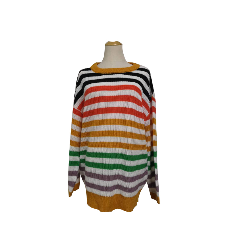 Autumn New Women's Long Sleeve Stripes Knitted round Neck Fashion Wool Female Knitting Upperwaear pullover Sweater 201017
