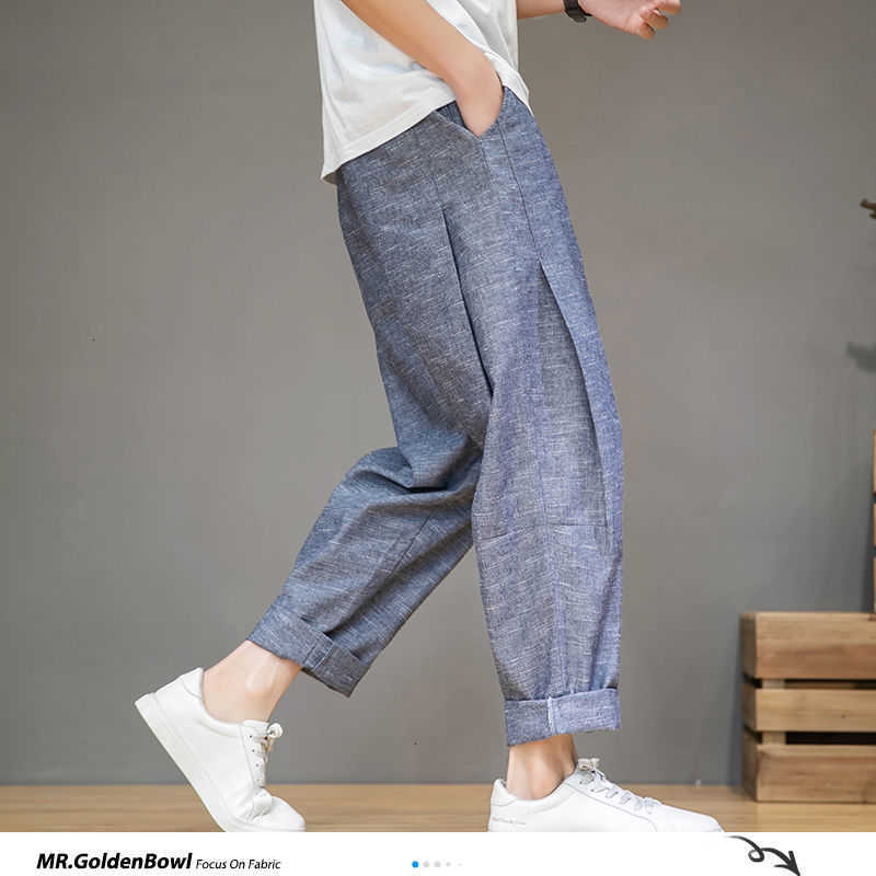 MrGoldenBowl Men's Solid Color Harem Pants Harajuku Man Cotton Linen Casual Trousers Plus Size Men Loose Pants 5XL 210810