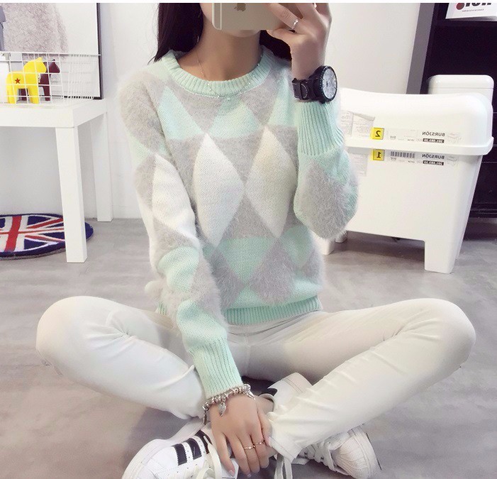 Female Pullovers Winter Sweater Fashion Women Spring Autumn Pullover Long Sleeve Plaid Casual Ladies Sweaters 210218