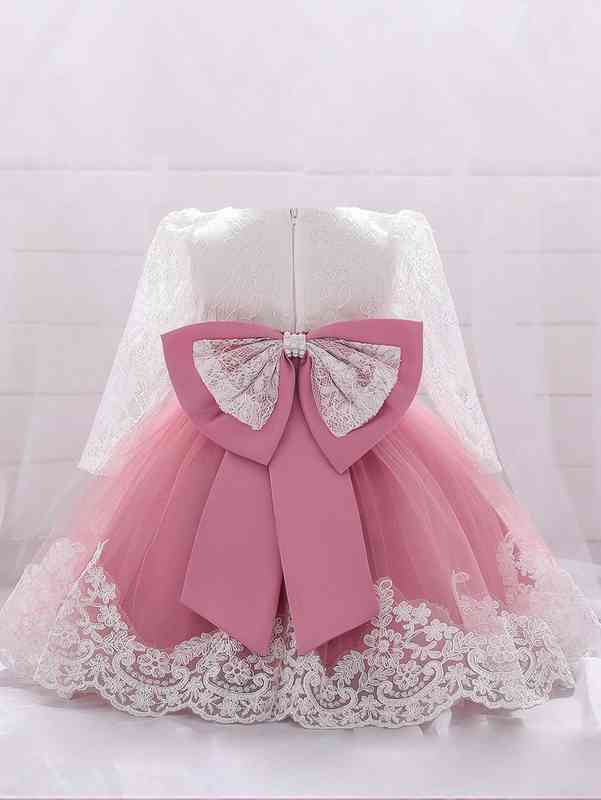 Baby Girl Lace Panel Bow Gown Dress SHE