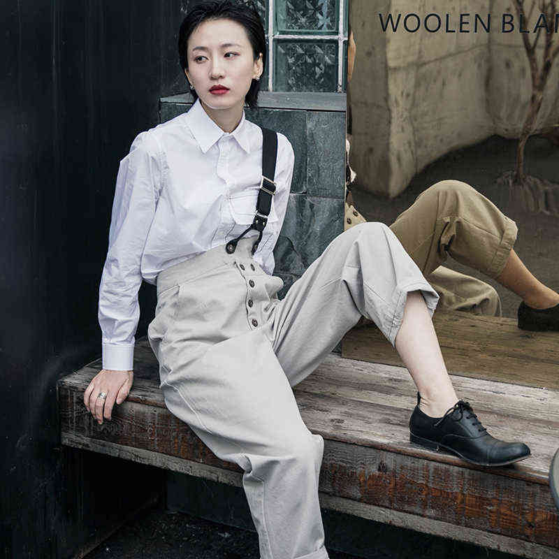 High Waist Geay Button Split Joint Leisure Trousers Overalls Loose Fit Pants Women Fashion Spring Autumn 1R5860 211115